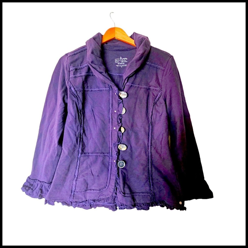 Neon Buddha Purple Jacket Coat Jewel Buttons PL Petite Large Cotton Blend